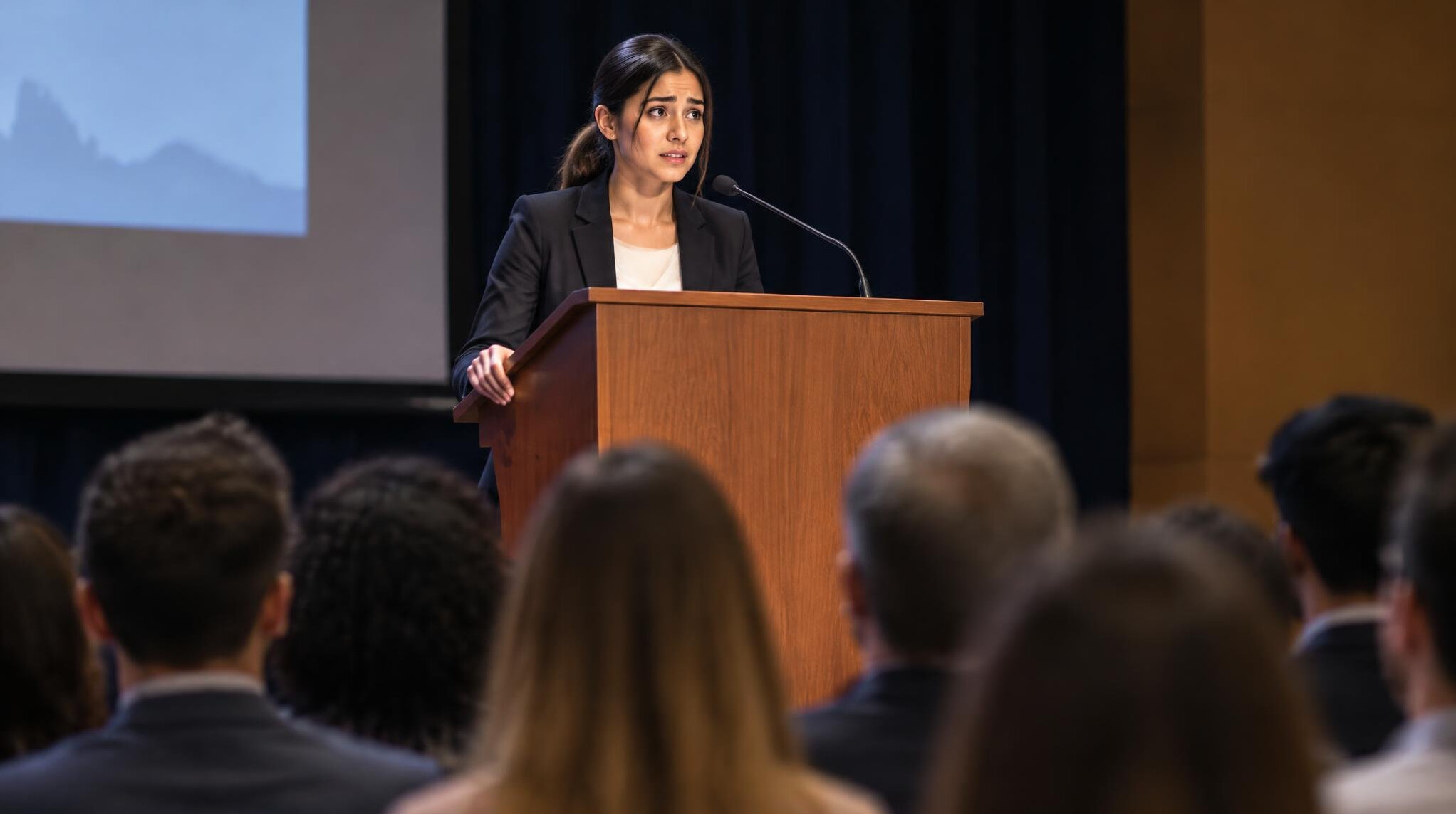 person giving speech on stage